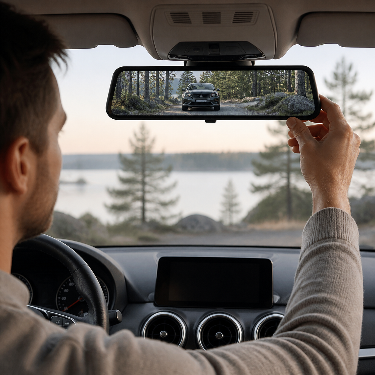 Slimme WiFi spiegel-dashcam met voor- en achtercamera