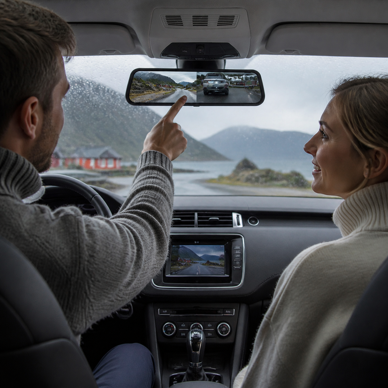 Slimme WiFi spiegel-dashcam met voor- en achtercamera